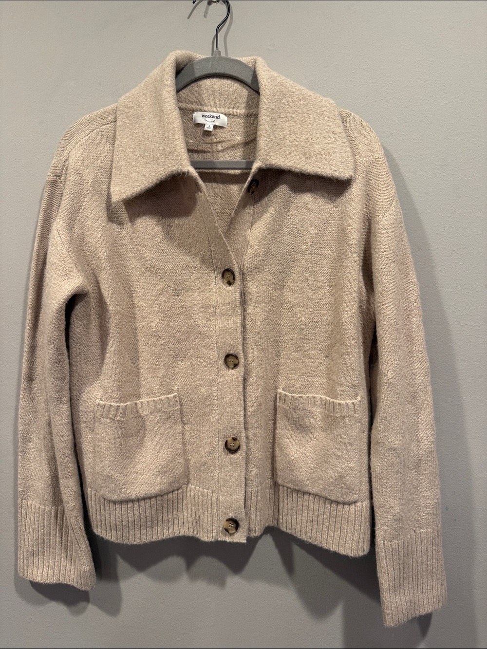 Weekend Los Angeles Collared Button-Front Knit Cardigan Sweater- Small